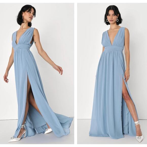 LULU'S Heavenly Hues Light Blue Chiffon Maxi Dress {K12} - Picture 1 of 2